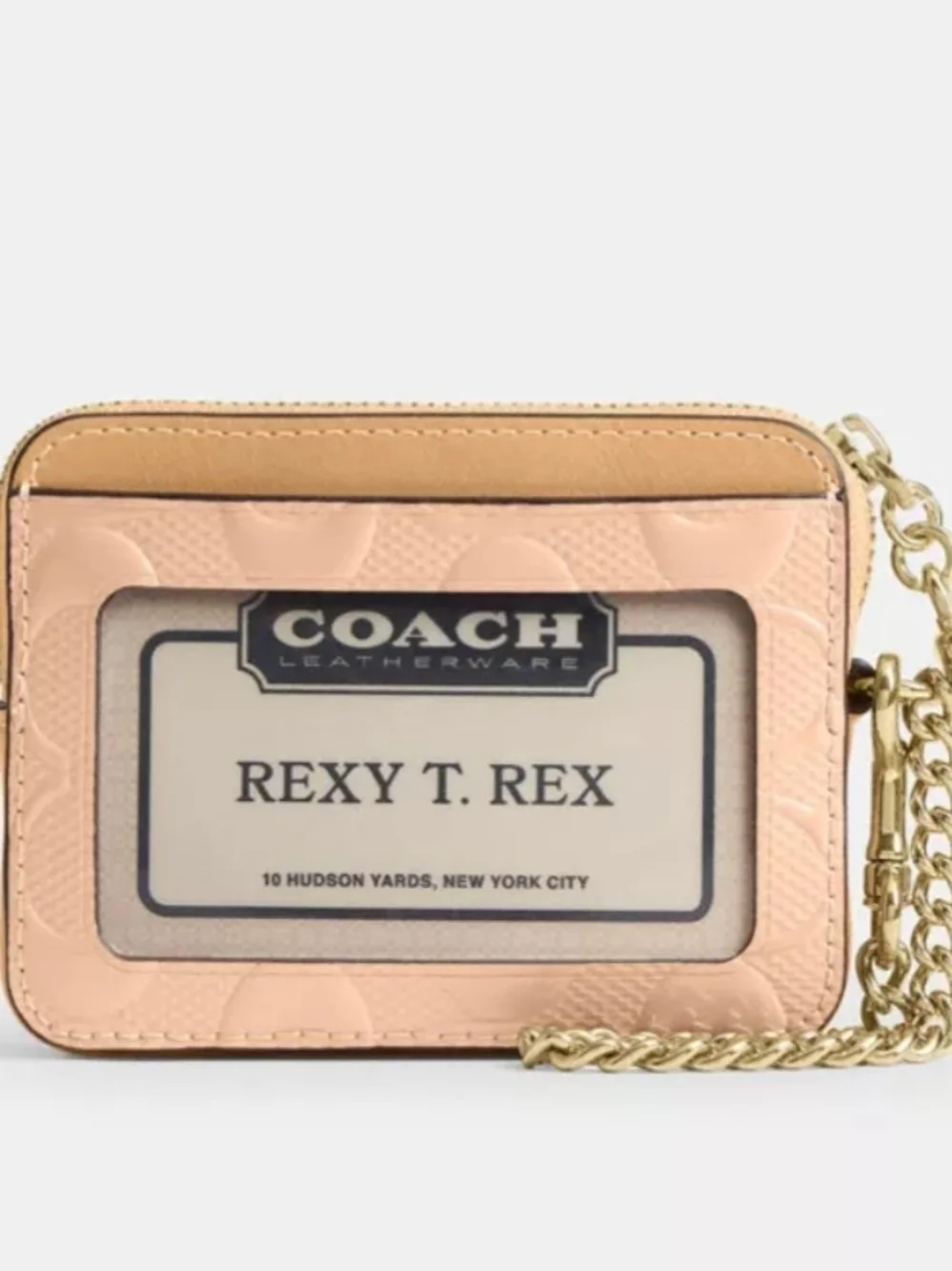 Coach Patent Card Case Wallet in Blush and Tan with Gold Chain